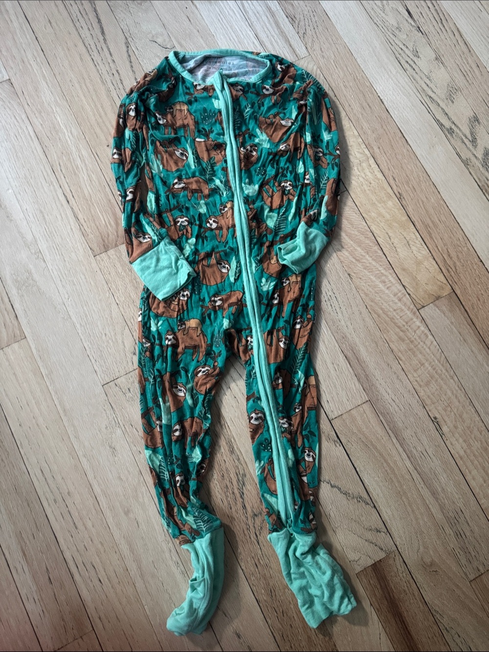 Little Sleepies Teal and Brown Sloth Print Footed Pajama Sleeper